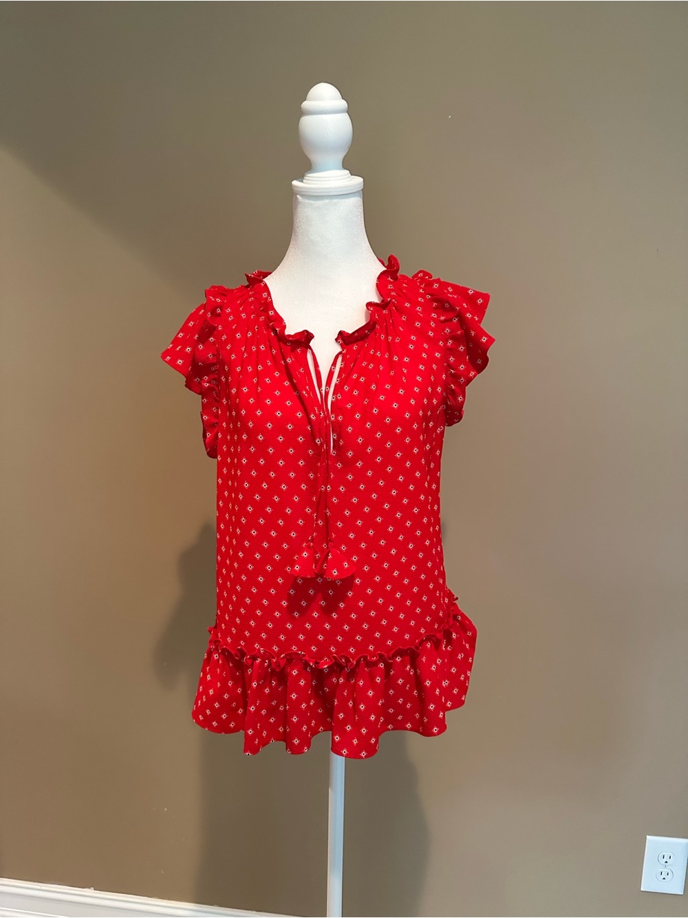Misa | Red Ruffled Tie-Neck Women's Top